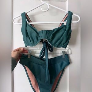 Jcrew ribbed underwire crossback swim top and crossover bottoms-NWOT